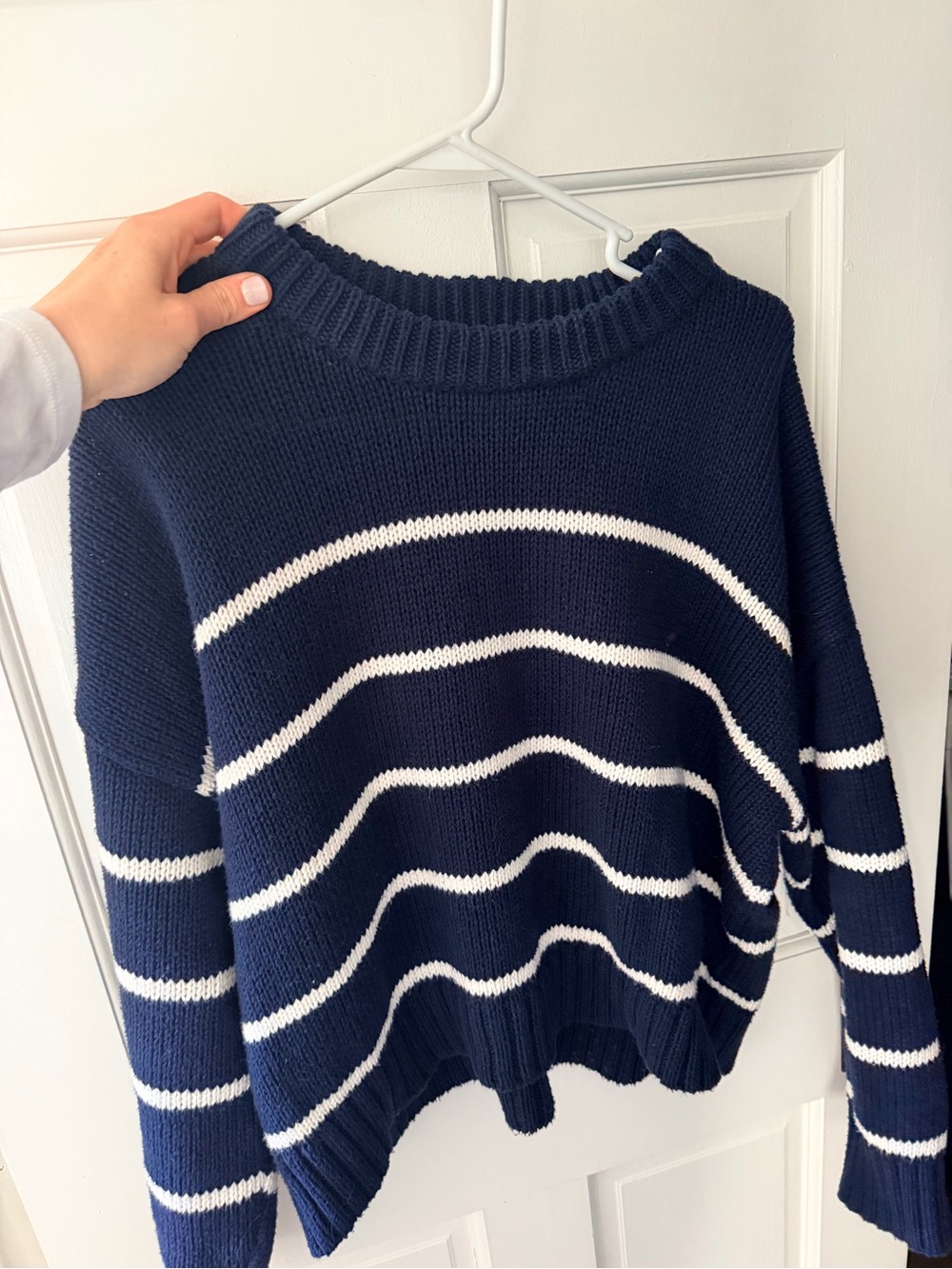 Jenni Kayne Navy and White Striped Crewneck Sweater
